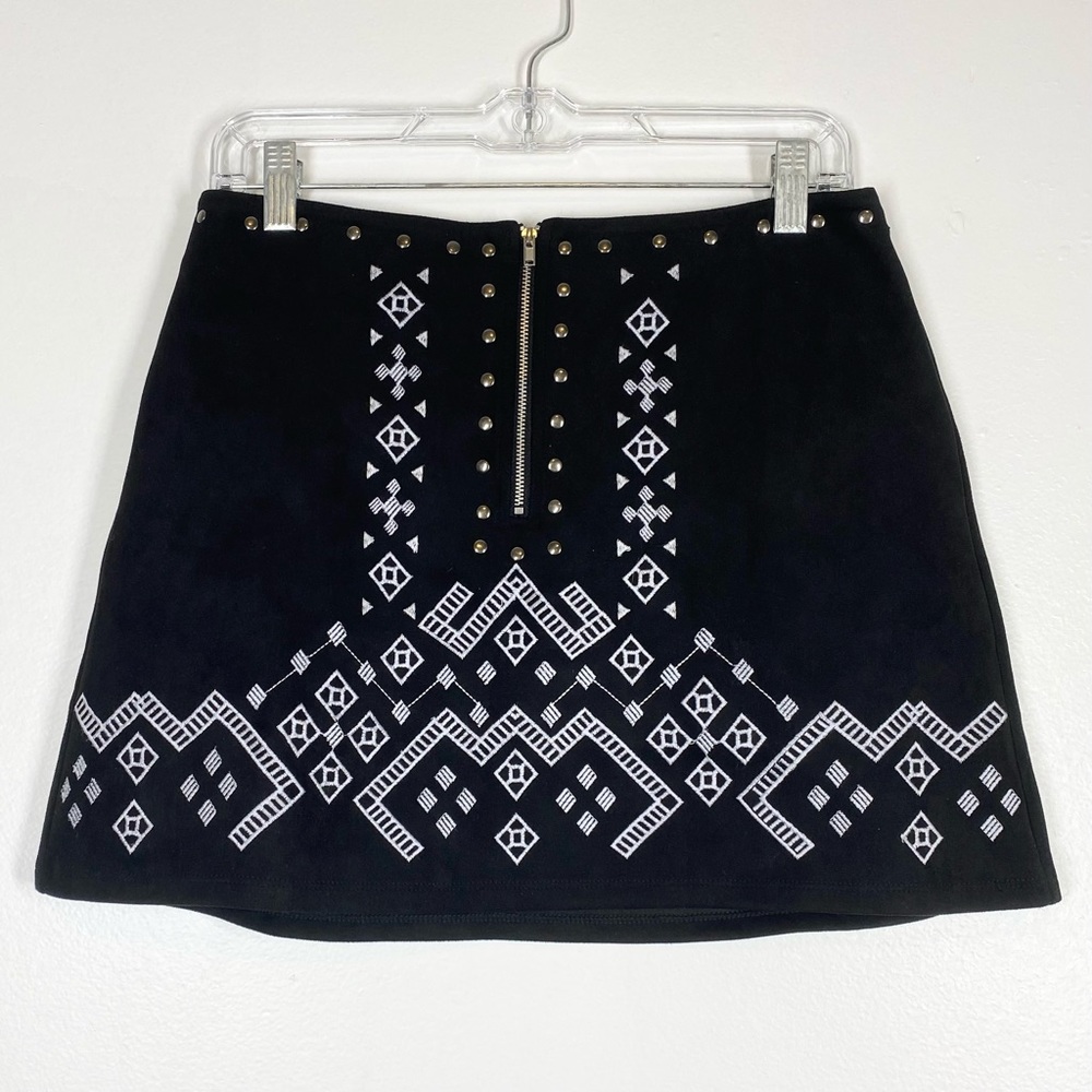 LUSH Aztec Embroidered Faux Suede Mini Skirt Schoolgirl Academia